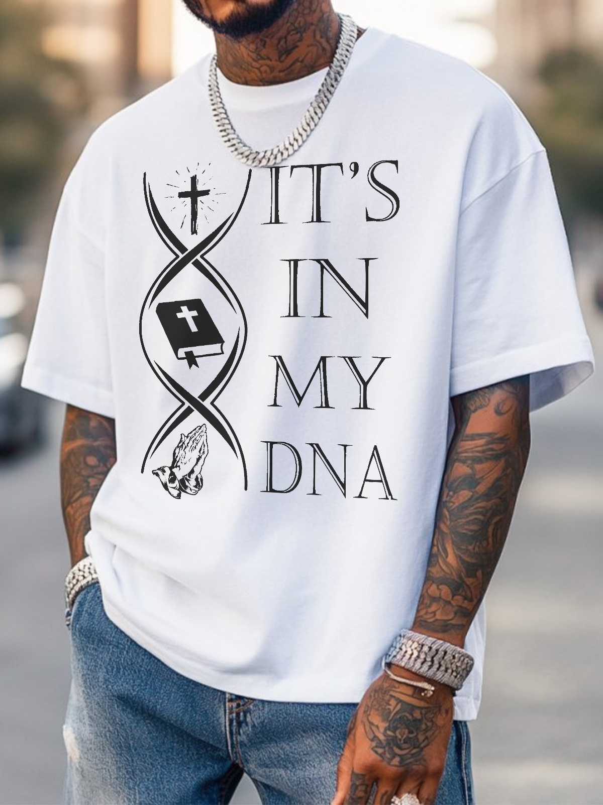 Men's It's In My DNA Print Cotton Casual T-Shirt-Styleame