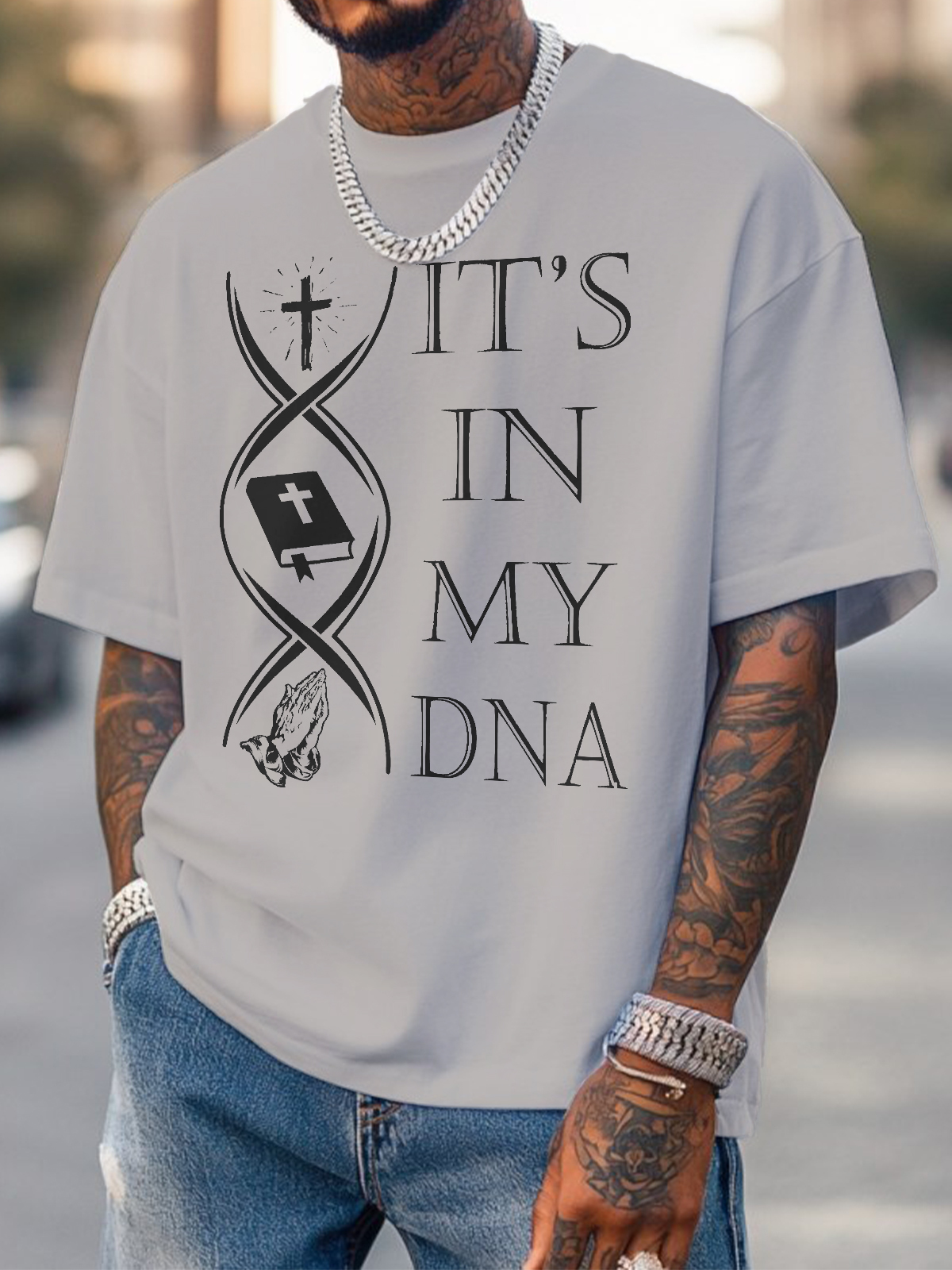 Men's It's In My DNA Print Cotton Casual T-Shirt-Styleame