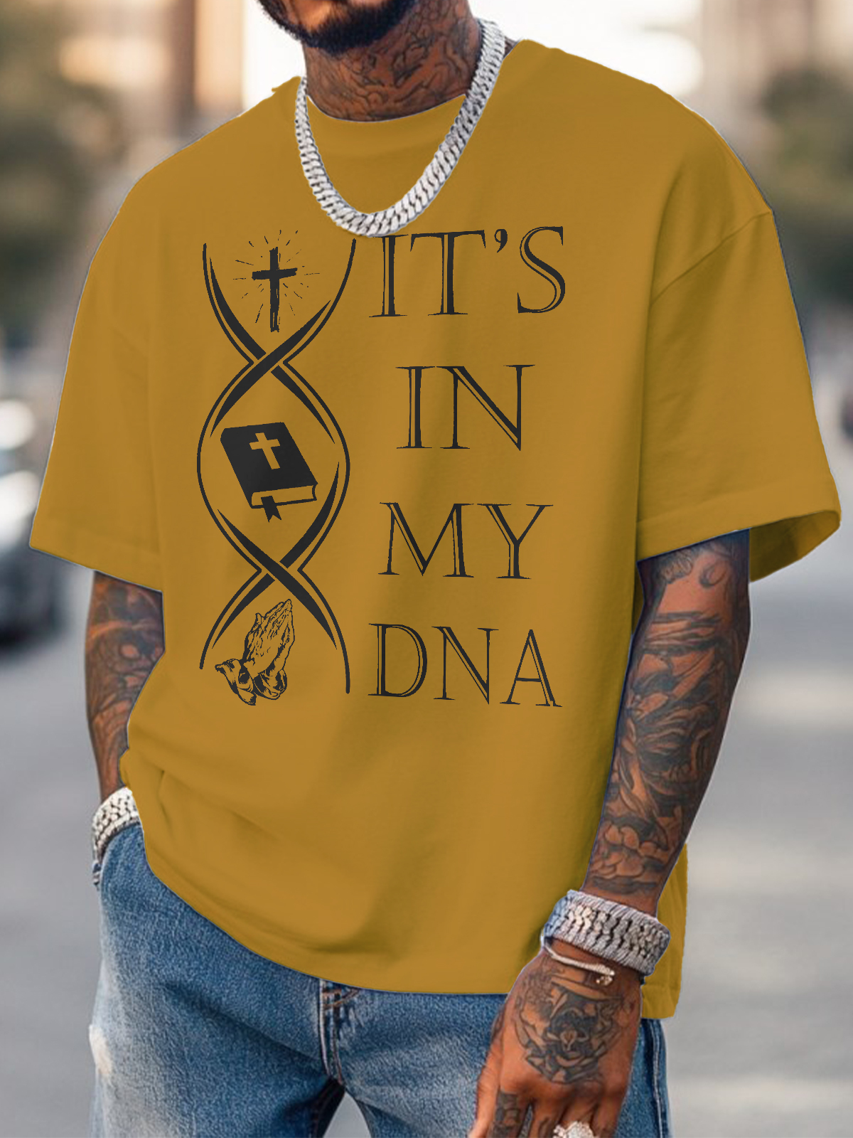 Men's It's In My DNA Print Cotton Casual T-Shirt-Styleame