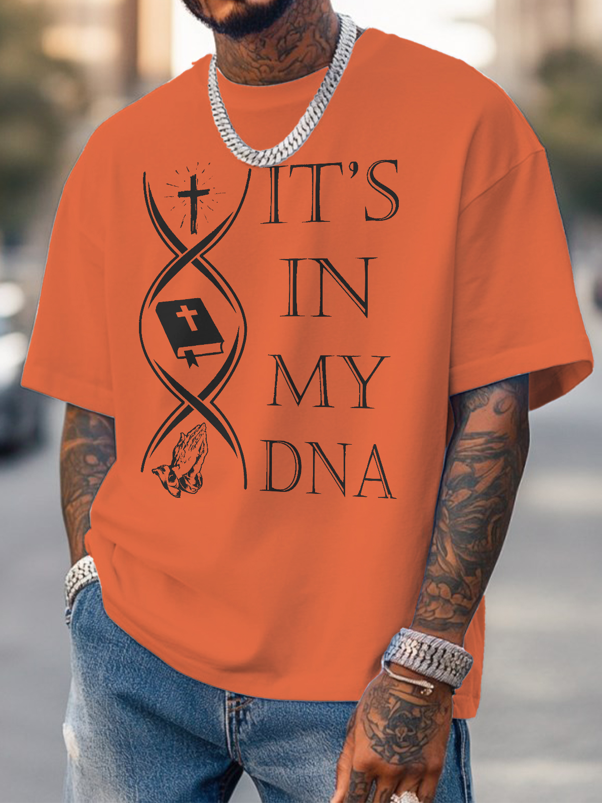 Men's It's In My DNA Print Cotton Casual T-Shirt-Styleame