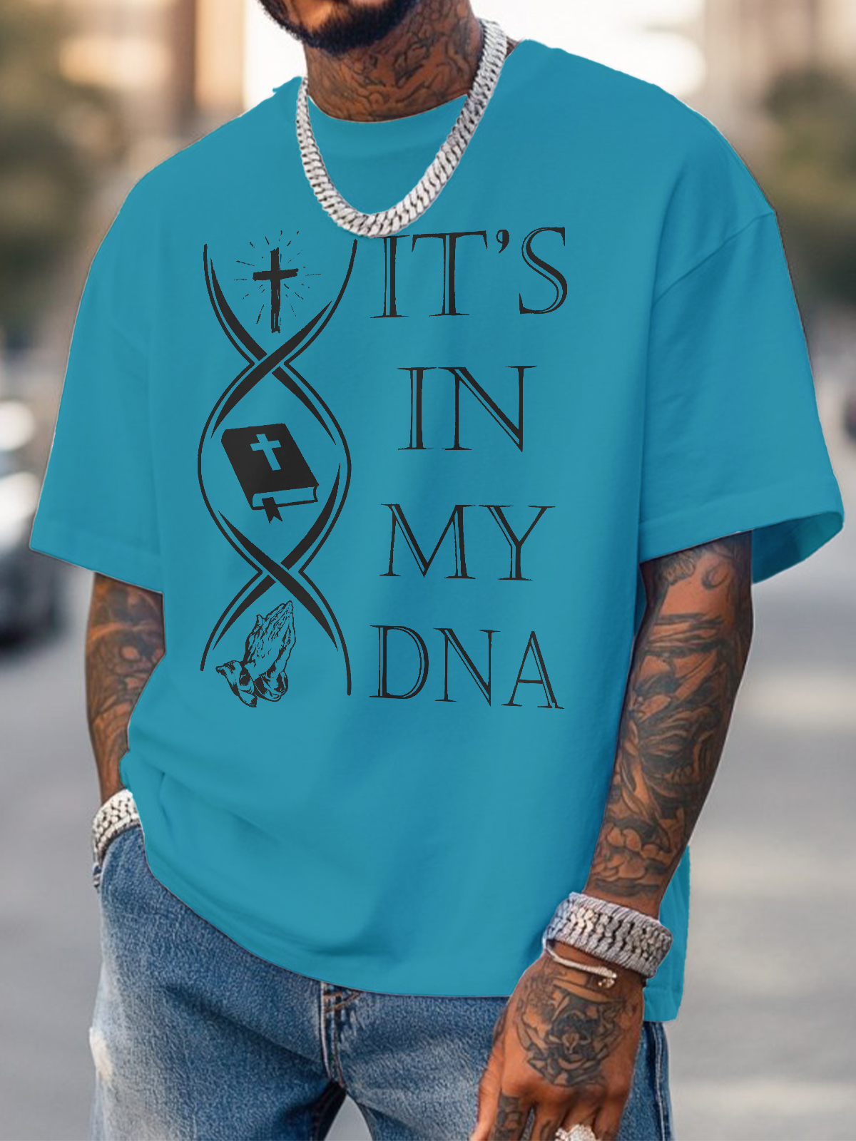 Men's It's In My DNA Print Cotton Casual T-Shirt-Styleame