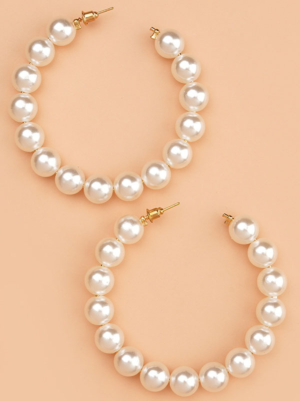 Fashion Elegant Sisterhood Pearl Beads C Shape Hoop Open Earrings-Styleame