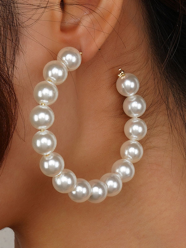 Fashion Elegant Sisterhood Pearl Beads C Shape Hoop Open Earrings-Styleame
