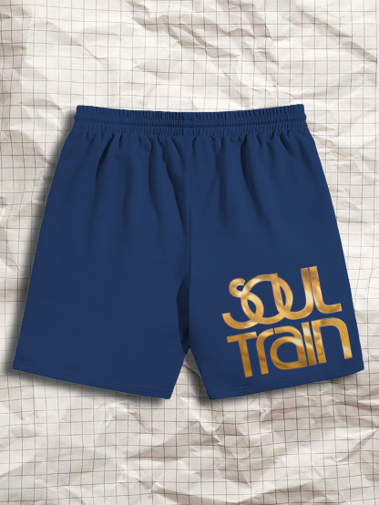 Men's Soul Train Print Casual Cotton Shorts-Styleame