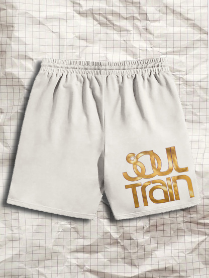 Men's Soul Train Print Casual Cotton Shorts-Styleame