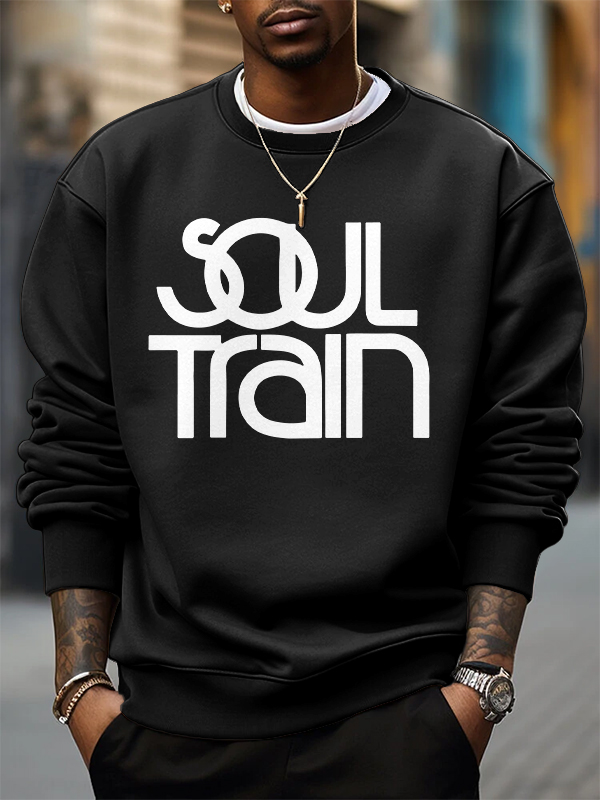 Men's Soul Train Retro Music Print Cotton Casual Sweatshirt-Styleame