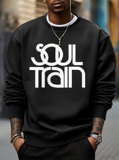 Men's Soul Train Retro Music Print Cotton Casual Sweatshirt-Styleame