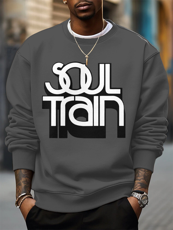 Men's Soul Train Retro Music Print Cotton Casual Sweatshirt-Styleame
