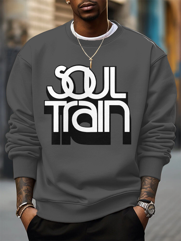 Men's Soul Train Retro Music Print Cotton Casual Sweatshirt-Styleame