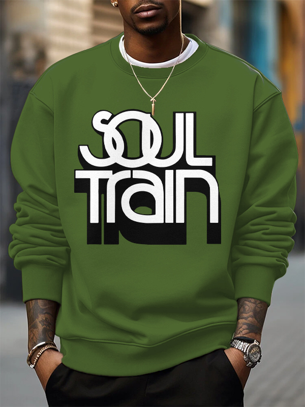 Men's Soul Train Retro Music Print Cotton Casual Sweatshirt-Styleame