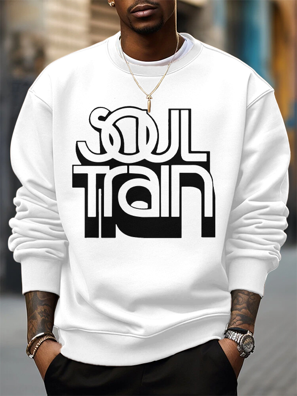 Men's Soul Train Retro Music Print Cotton Casual Sweatshirt-Styleame