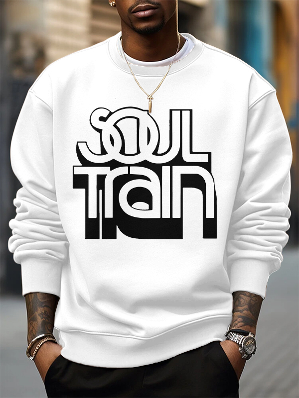 Men's Soul Train Retro Music Print Cotton Casual Sweatshirt-Styleame