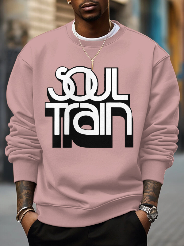 Men's Soul Train Retro Music Print Cotton Casual Sweatshirt-Styleame