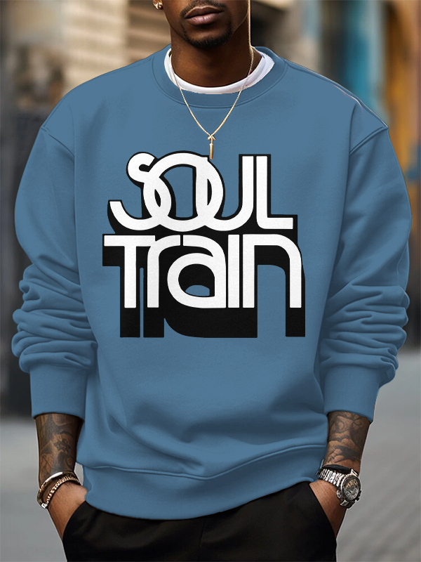 Men's Soul Train Retro Music Print Cotton Casual Sweatshirt-Styleame