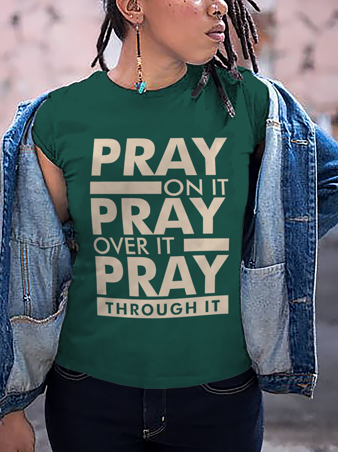 Women's Pray On It Pray Over It Pray Through It Print Cotton Casual T-Shirt-Styleame