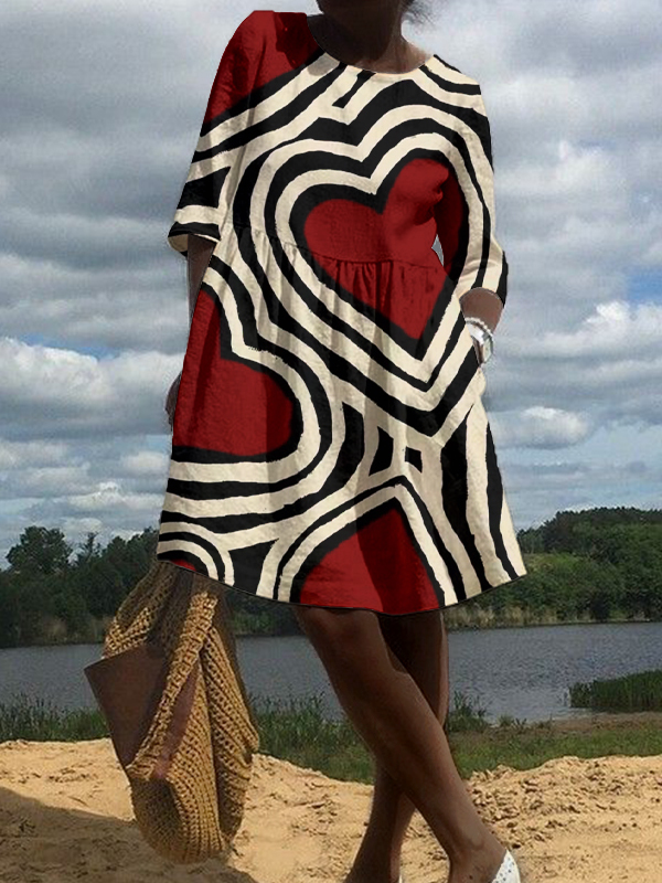 Women's Valentine's Day Love Print Midi Dress-Styleame