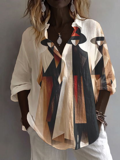 Women's Fashionable Women Print Long Sleeve Shirt-Styleame