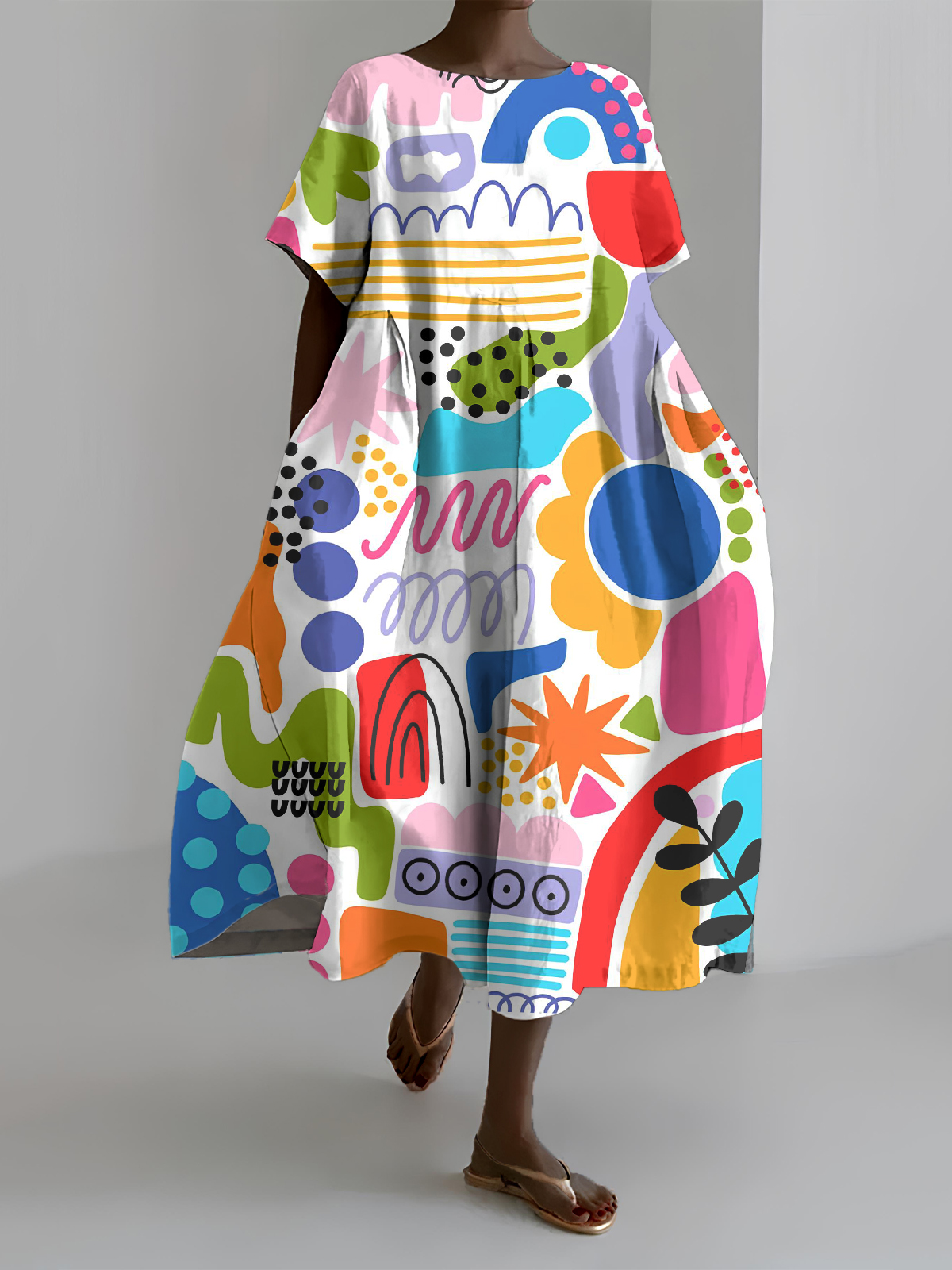 Women's Colorful Polka Dot Geometric Art Cartoon Print Short Sleeve Dress-Styleame