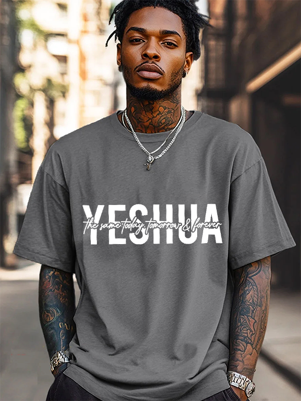 Men's Yeshua The Same Today Tomorrow & Forever Print Cotton Casual T-Shirt-Styleame