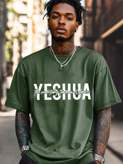 Men's Yeshua The Same Today Tomorrow & Forever Print Cotton Casual T-Shirt-Styleame
