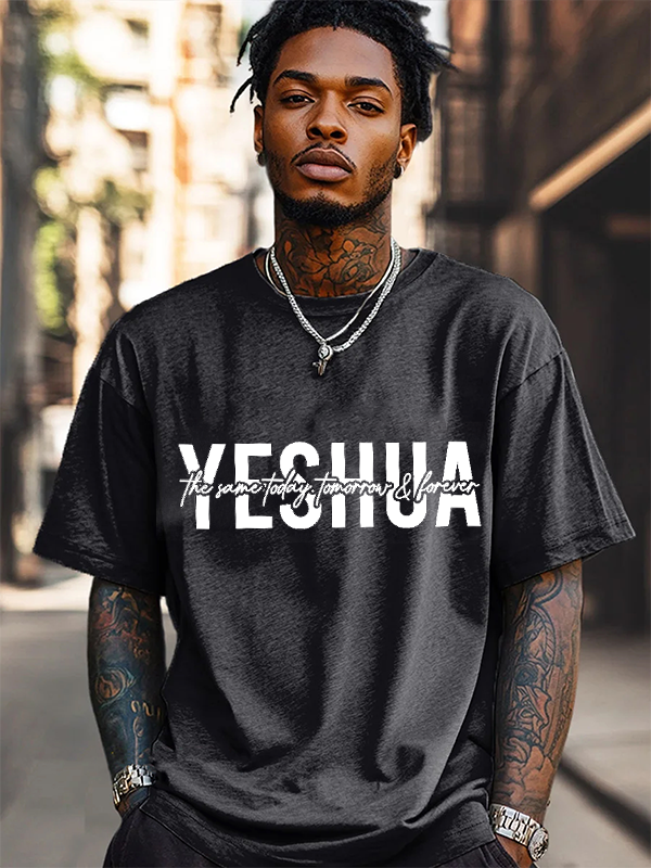 Men's Yeshua The Same Today Tomorrow & Forever Print Cotton Casual T-Shirt-Styleame
