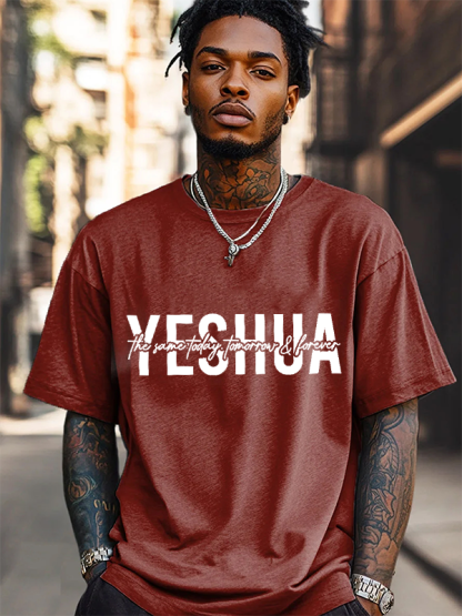 Men's Yeshua The Same Today Tomorrow & Forever Print Cotton Casual T-Shirt-Styleame