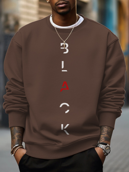 Men's Black Letter Print Cotton Casual Sweatshirt-Styleame