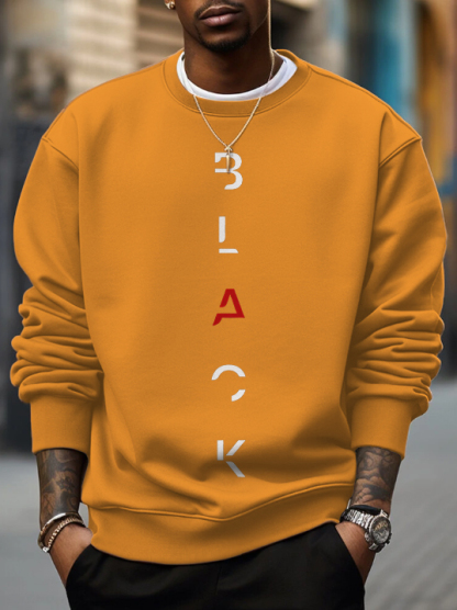 Men's Black Letter Print Cotton Casual Sweatshirt-Styleame
