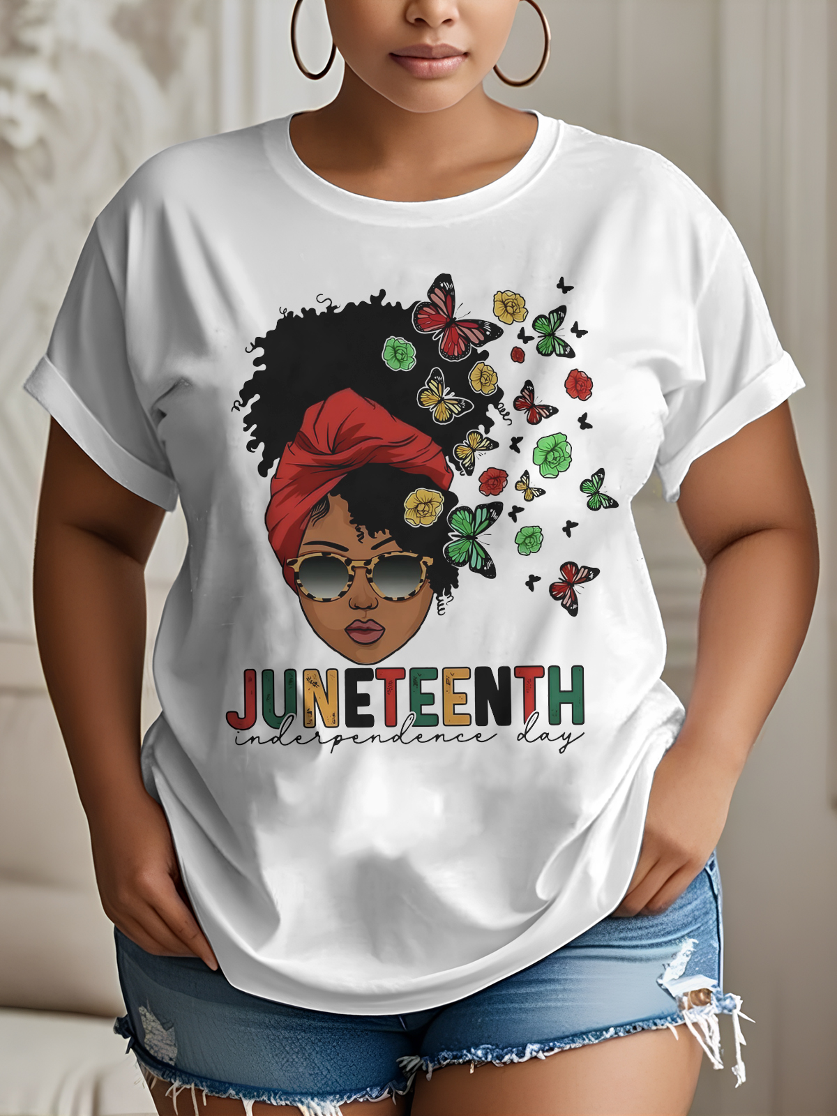 Women'S June Day Personalized Cartoon Girl Color Block Print Cotton Casual T-Shirt-Styleame