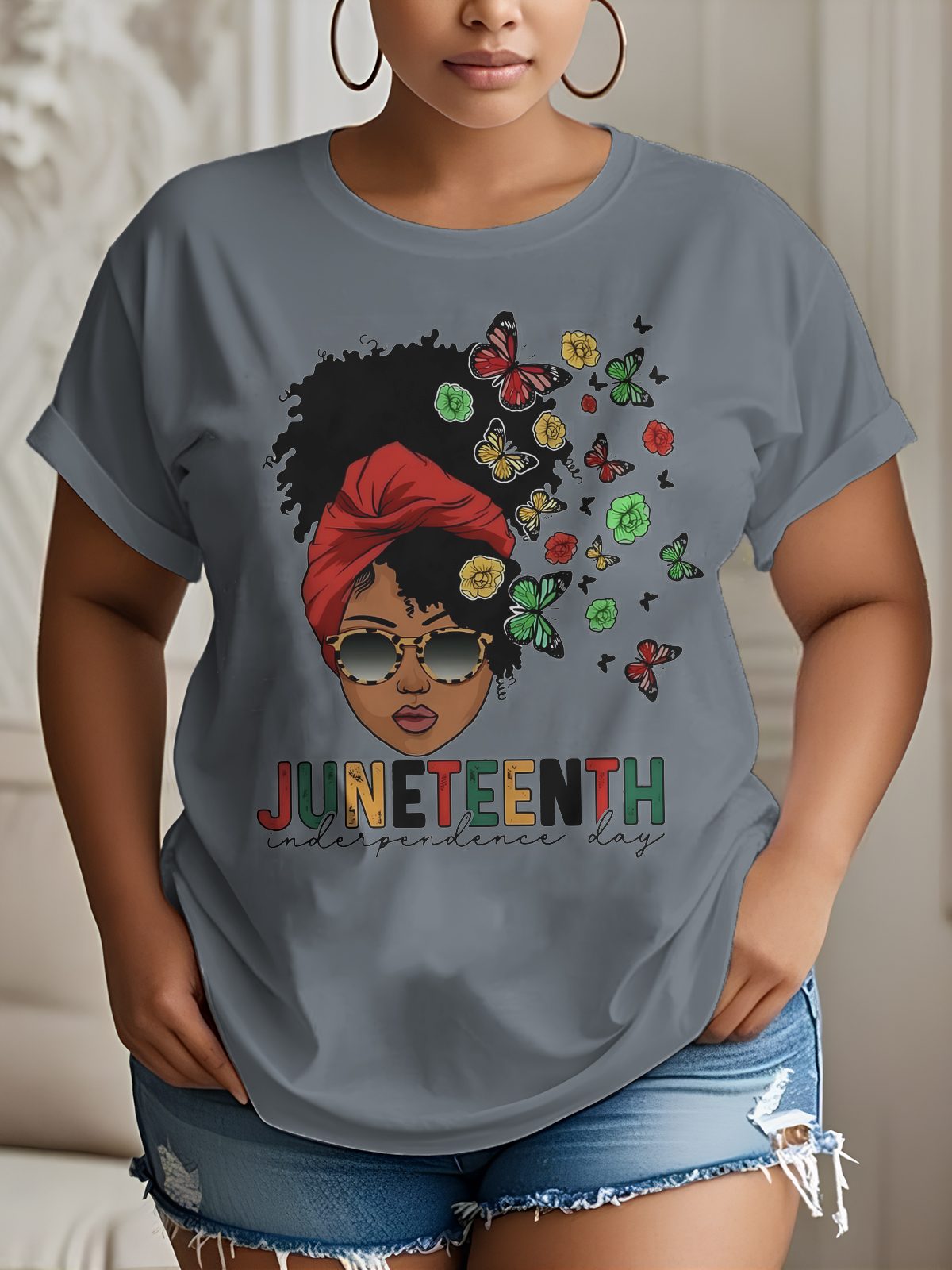 Women'S June Day Personalized Cartoon Girl Color Block Print Cotton Casual T-Shirt-Styleame