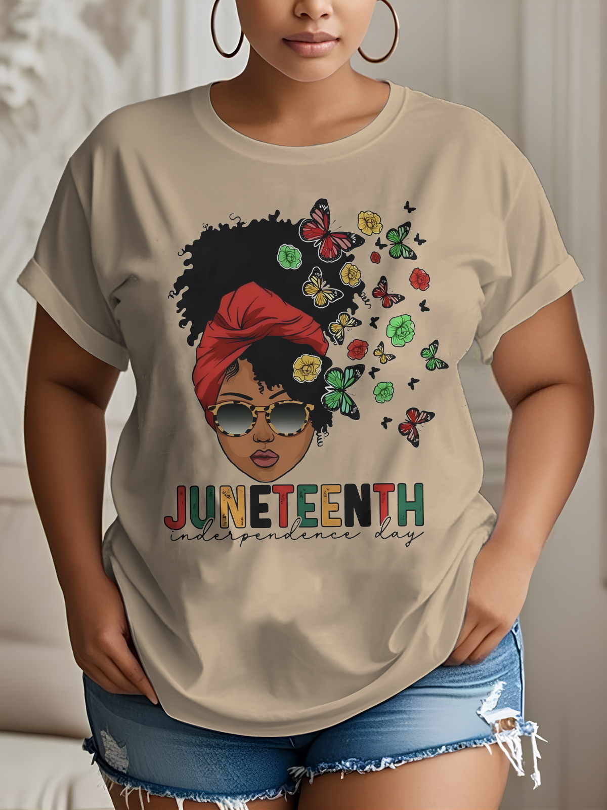 Women'S June Day Personalized Cartoon Girl Color Block Print Cotton Casual T-Shirt-Styleame