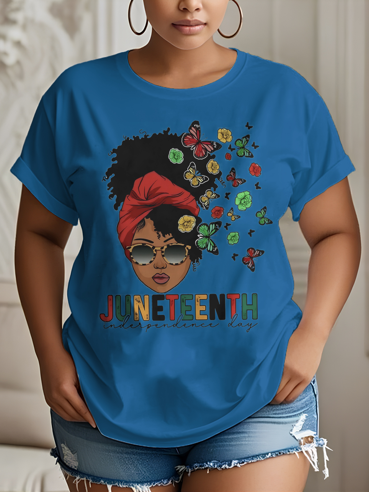 Women'S June Day Personalized Cartoon Girl Color Block Print Cotton Casual T-Shirt-Styleame