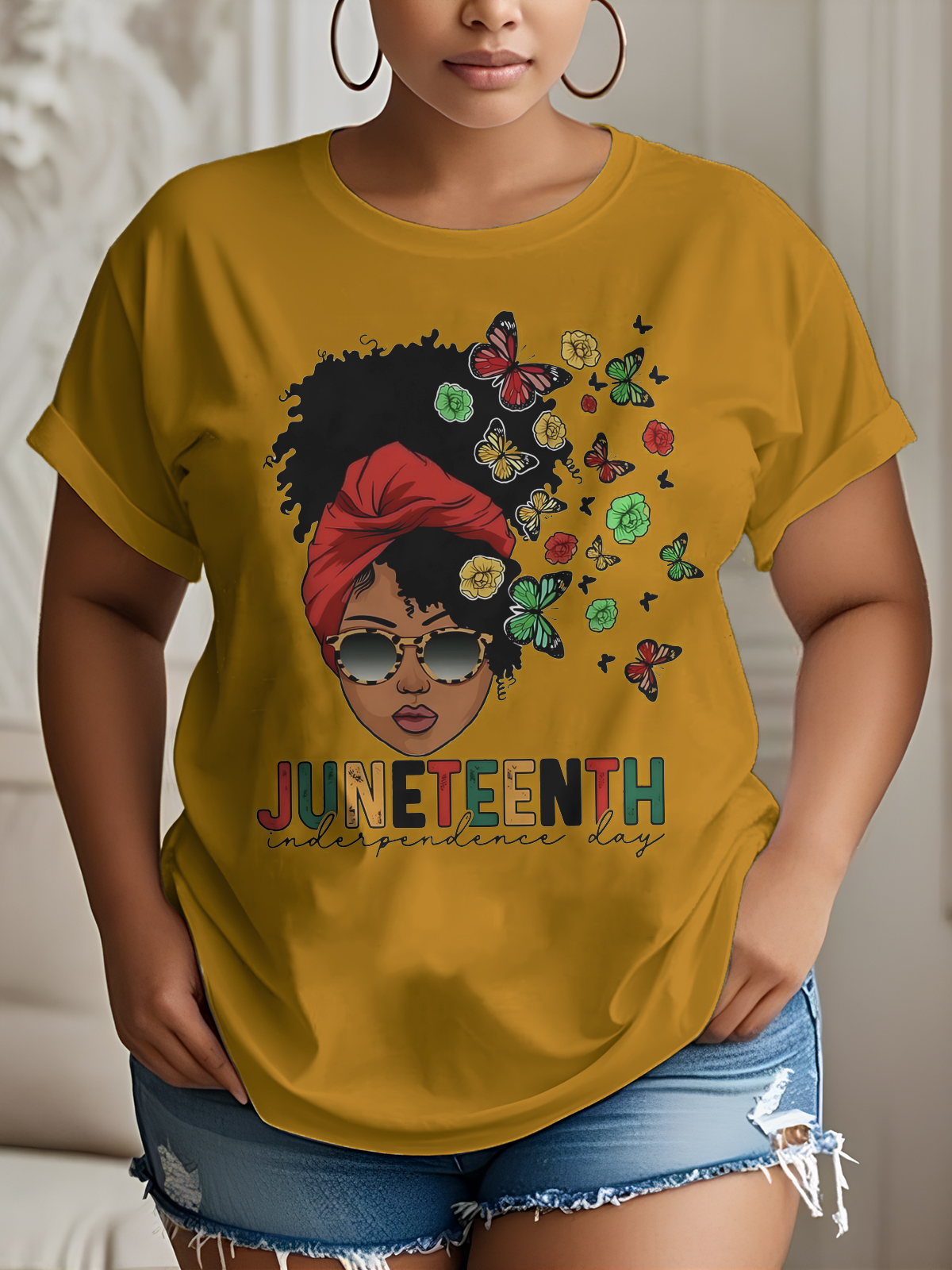 Women'S June Day Personalized Cartoon Girl Color Block Print Cotton Casual T-Shirt-Styleame