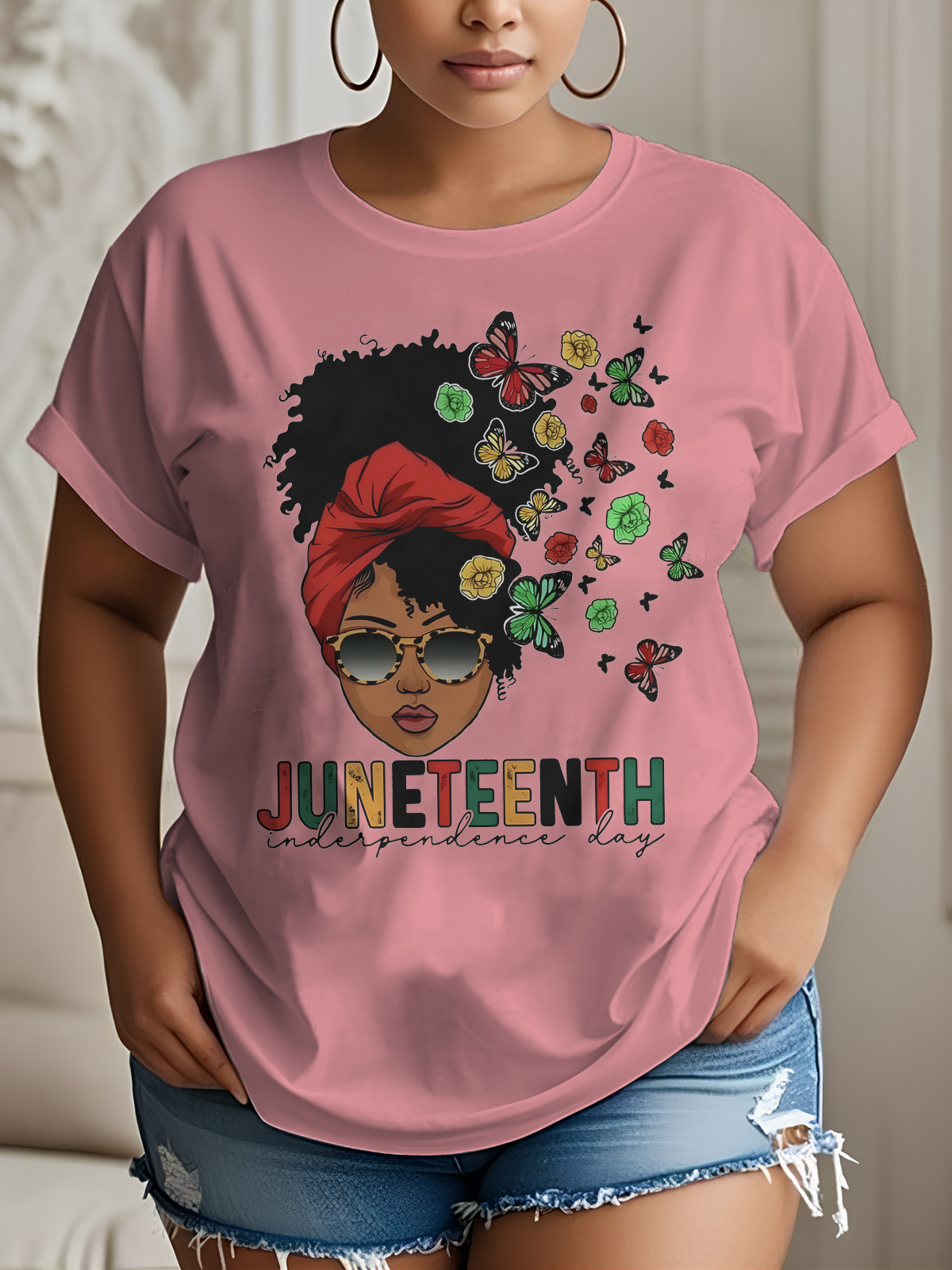 Women'S June Day Personalized Cartoon Girl Color Block Print Cotton Casual T-Shirt-Styleame