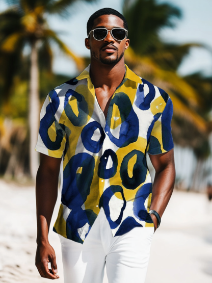 Men's Retro Abstract Art   Print Shirt-Styleame