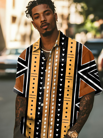 Men'S African Abstract Geometric Stripes Print Shirt-Styleame