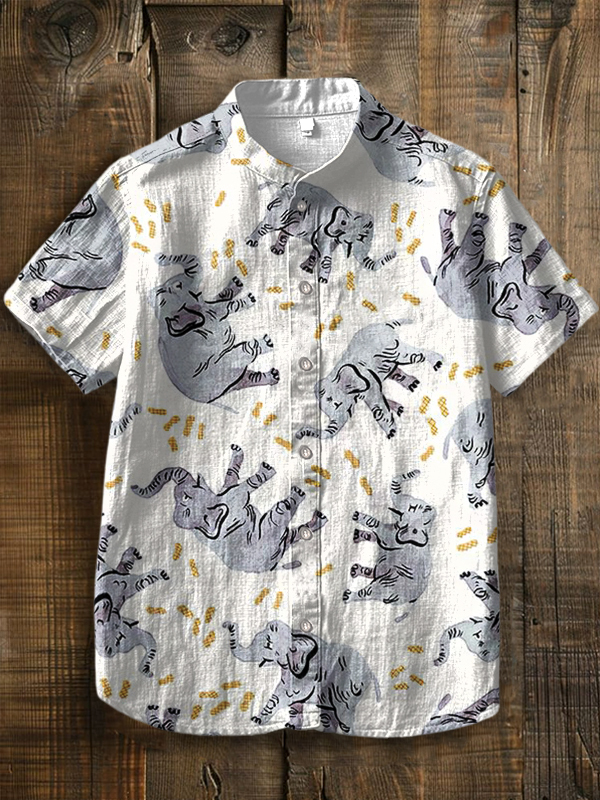 Men's All Over Elephant Pattern Short Sleeve Shirt-Styleame