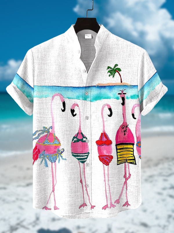 Men's Black Cat Playing Guitar By The Seaside Print Short Sleeve Shirt-Styleame