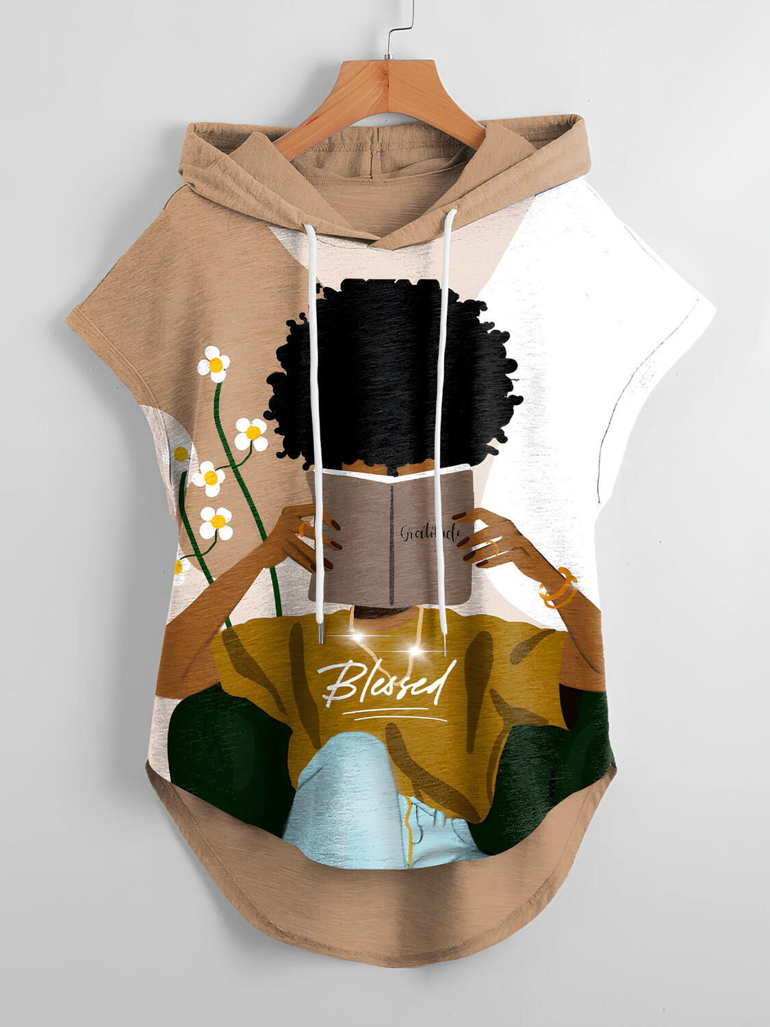 Women's Reading Blessed Afro Girl Print Hooded Tank Top-Styleame