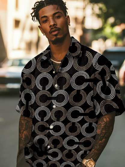Men's Retro Circle Stripes Art Print Casual Shirt-Styleame
