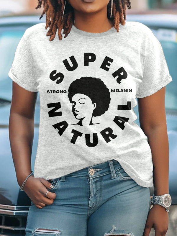 Women's Supernatural Strong Melanin Print Cotton Casual T-Shirt-Styleame