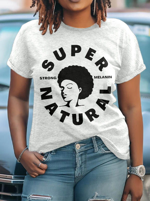 Women's Supernatural Strong Melanin Print Cotton Casual T-Shirt-Styleame