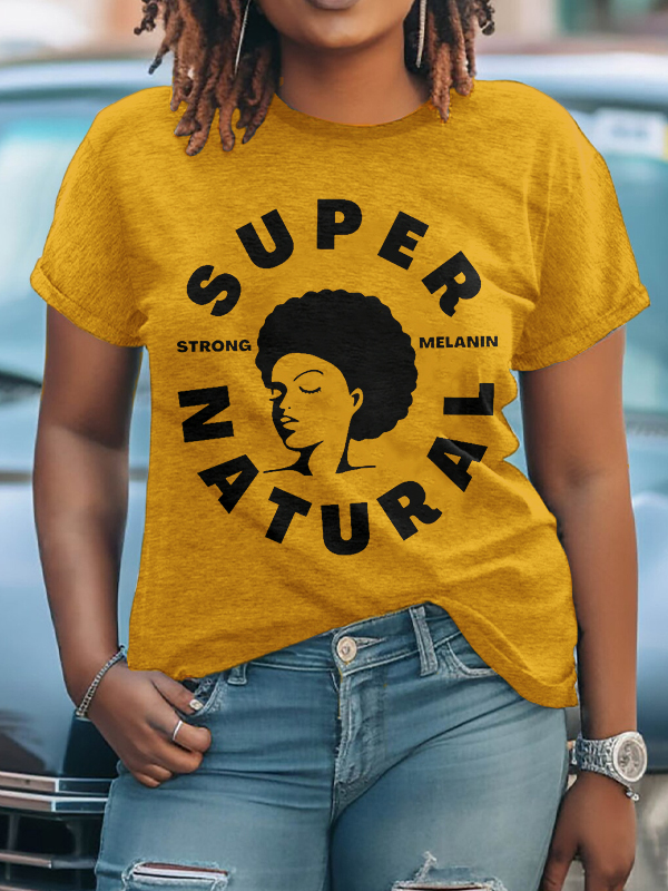 Women's Supernatural Strong Melanin Print Cotton Casual T-Shirt-Styleame