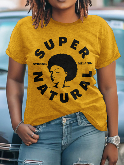 Women's Supernatural Strong Melanin Print Cotton Casual T-Shirt-Styleame