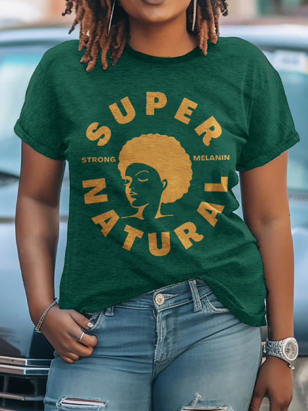 Women's Supernatural Strong Melanin Print Cotton Casual T-Shirt-Styleame
