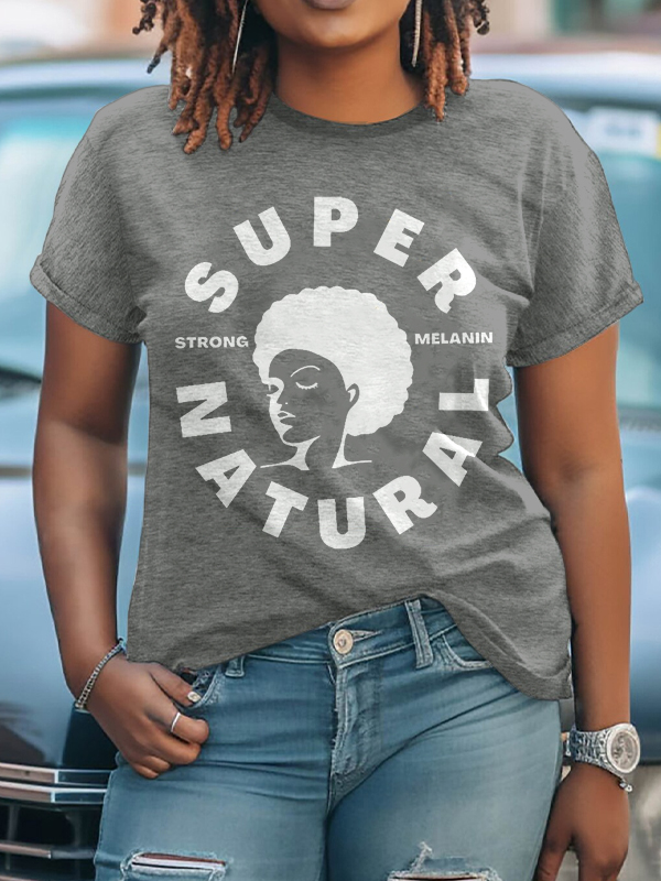 Women's Supernatural Strong Melanin Print Cotton Casual T-Shirt-Styleame