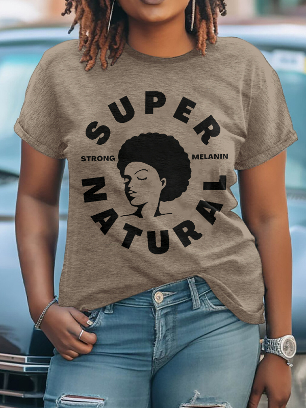 Women's Supernatural Strong Melanin Print Cotton Casual T-Shirt-Styleame