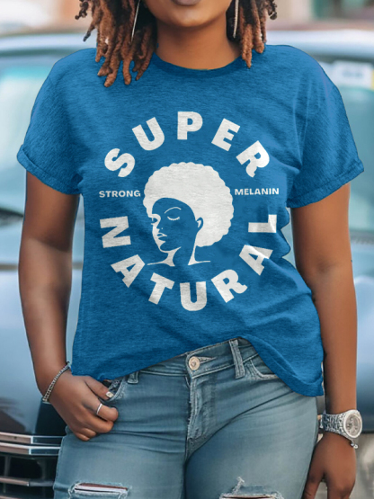 Women's Supernatural Strong Melanin Print Cotton Casual T-Shirt-Styleame