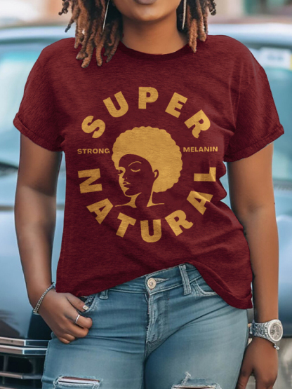 Women's Supernatural Strong Melanin Print Cotton Casual T-Shirt-Styleame