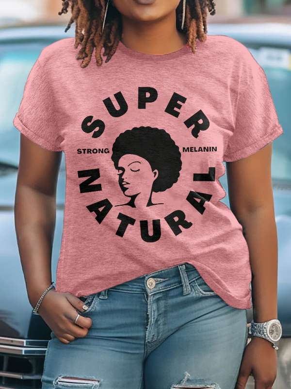 Women's Supernatural Strong Melanin Print Cotton Casual T-Shirt-Styleame